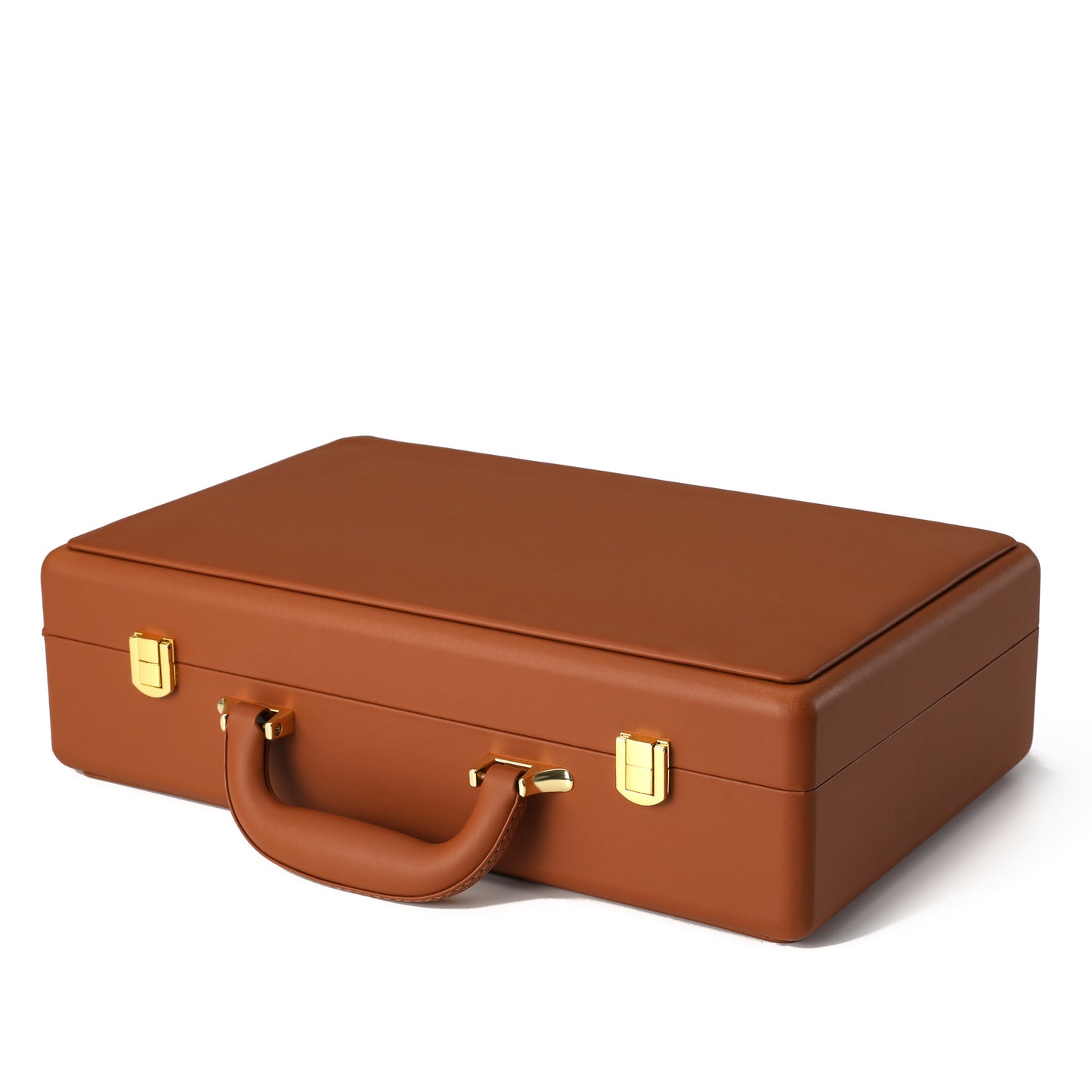 leather watch box brown storage with gold clasp