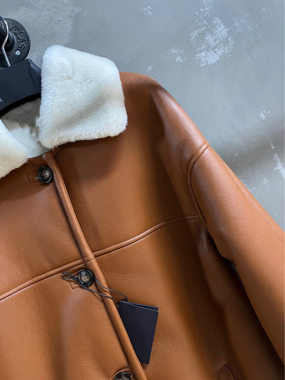 Women’s Mid-Length Shearling Leather Coat with Merino Fur Collar