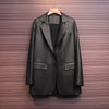 Black genuine leather women blazer jacket