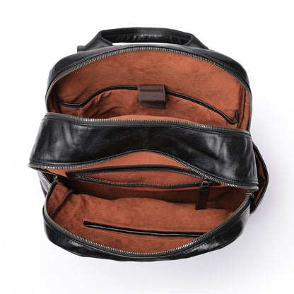 Genuine Black Leather Men’s Backpack with Trolley Sleeve