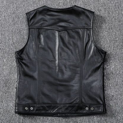 Biker Leather Vest Men Slim Fit Motorcycle Vest