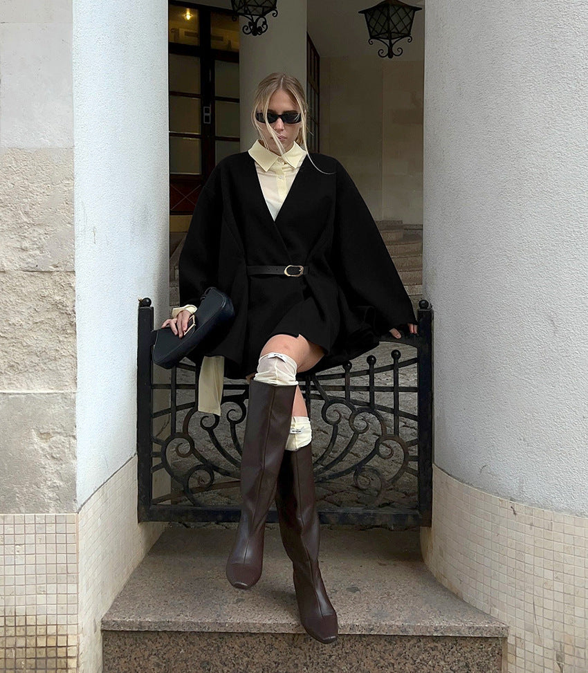 Old Fashion Women Wool Shawl Coat with Belt