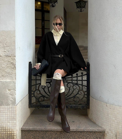 Old Fashion Women Wool Shawl Coat with Belt