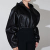 Women’s Faux Leather Cropped Hooded Jacket Short Bomber