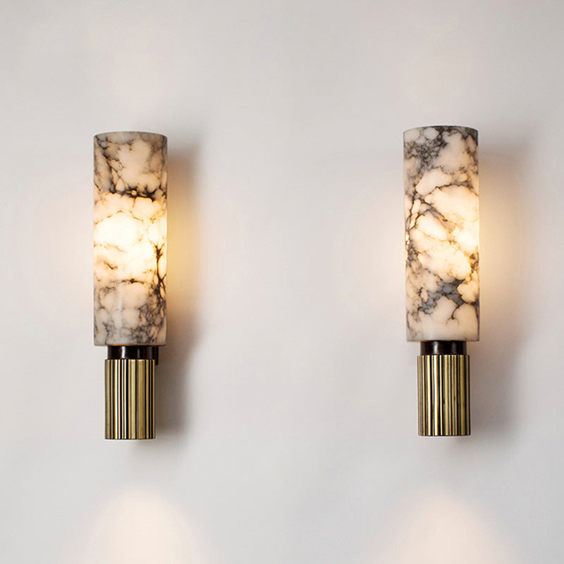 Modern All-Copper Marble Wall Lamp Cylinder Wall Sconce