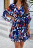 Ruffle Floral Wrap Mini Summer Dress Midnight Blue Bloom