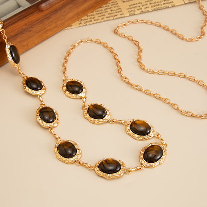 Women’s Gold Tone Oval Stone Chain Belt
