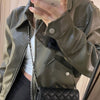 Women’s Green Faux Leather Cropped Jacket