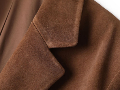 Genuine Leather Suede Jacket Oversized Suit Coat for Women