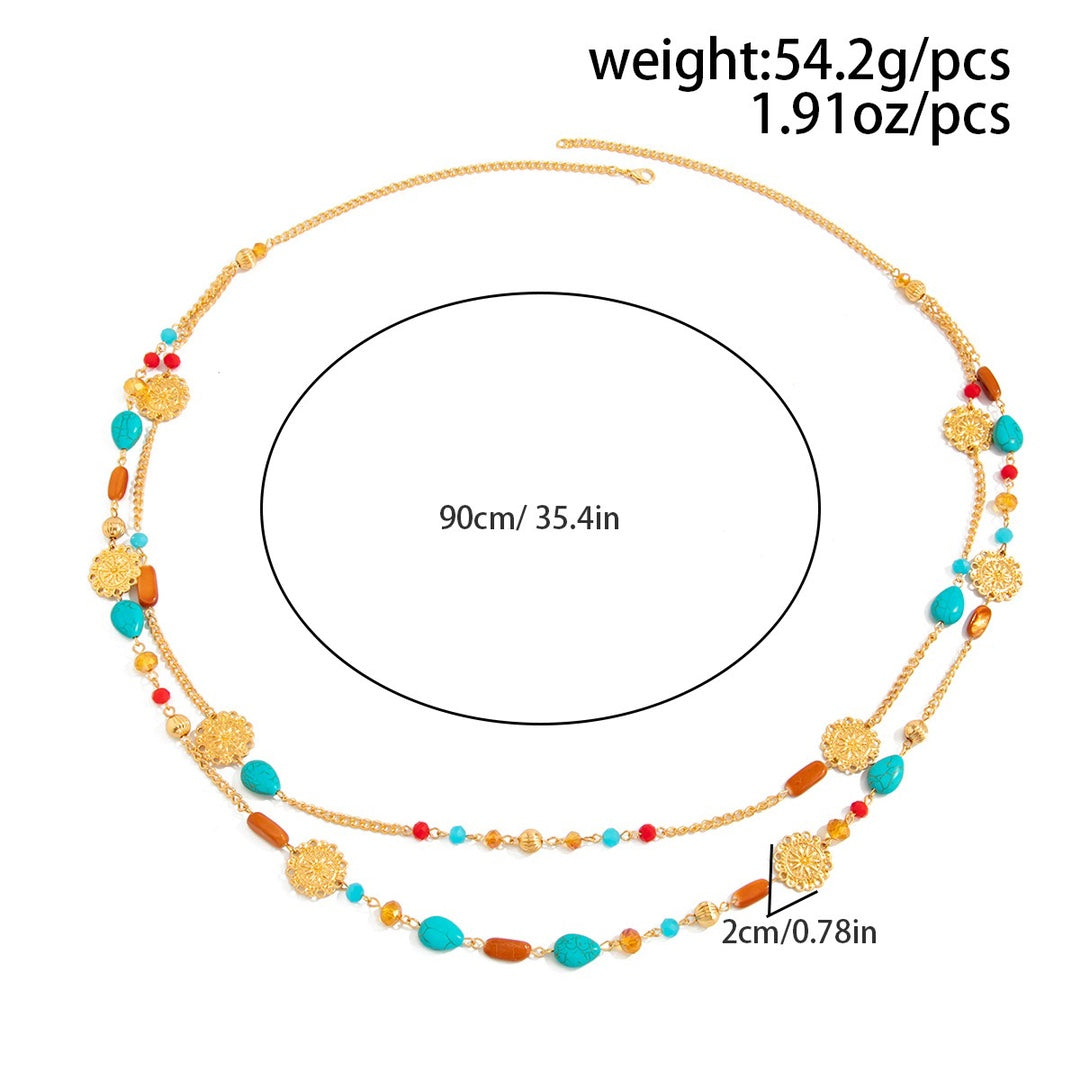Women's Bohemian Beaded Waist Chain Gold Tone Layered Belt