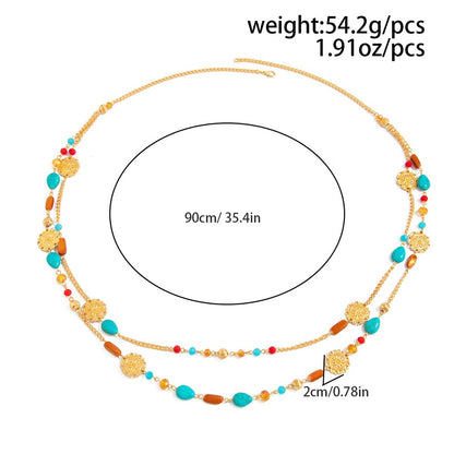 Women's Bohemian Beaded Waist Chain Gold Tone Layered Belt