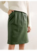 Green lambskin high waist a-line midi leather skirt