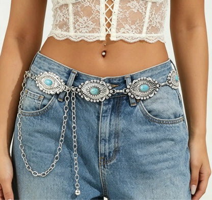 Waist Chain with Turquoise Look Medallions for Women