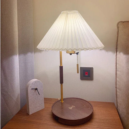 Nordic scandi wooden wireless charging table lamp