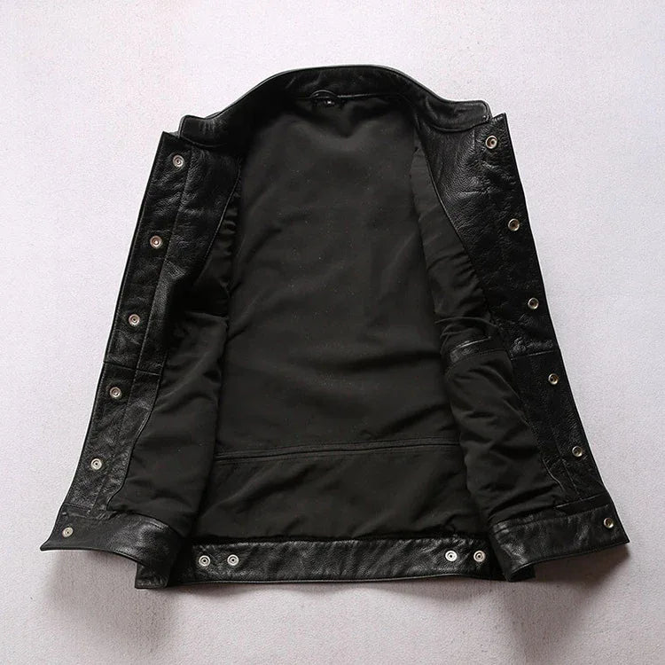 Men’s Genuine Black Leather Motorcycle Vest