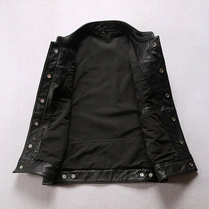 Men’s Genuine Black Leather Motorcycle Vest