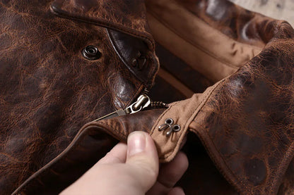Mens Distressed Oil Wax Cowhide Leather Jacket