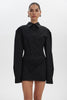 Women Long Sleeve Corset Shirt Mini Dress Bodycon