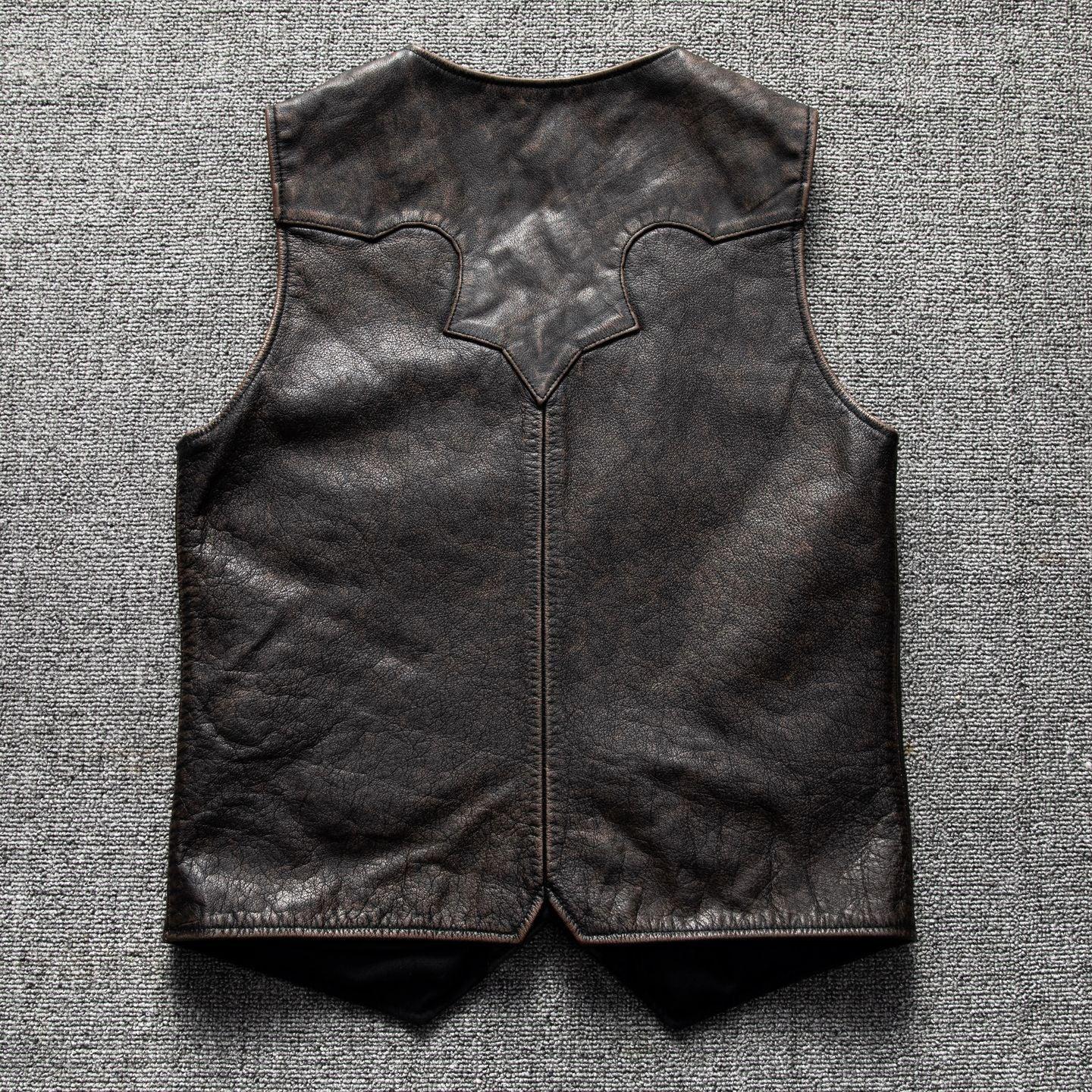 Distressed leather motorcycle riding vest for men big size