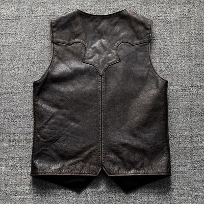 Distressed leather motorcycle riding vest for men big size