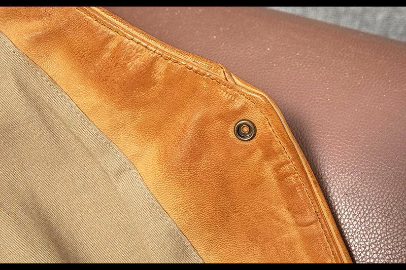 Men's slim-fit washed orange leather motorcycle vest