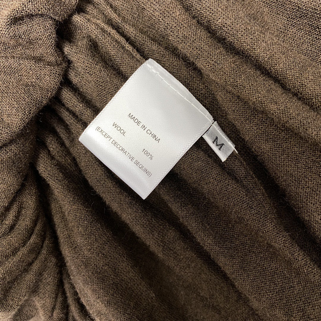 Women Wool Knit Midi Skirt Brown Elastic Waist Pleated Wool Skirt