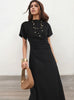 Summer Maxi Dress Draped Waist Short Sleeve