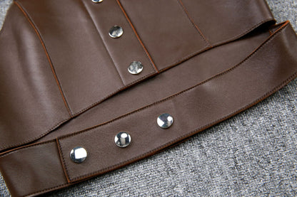 Leather Camisole Vest Cropped Corset Top with Snap Belt