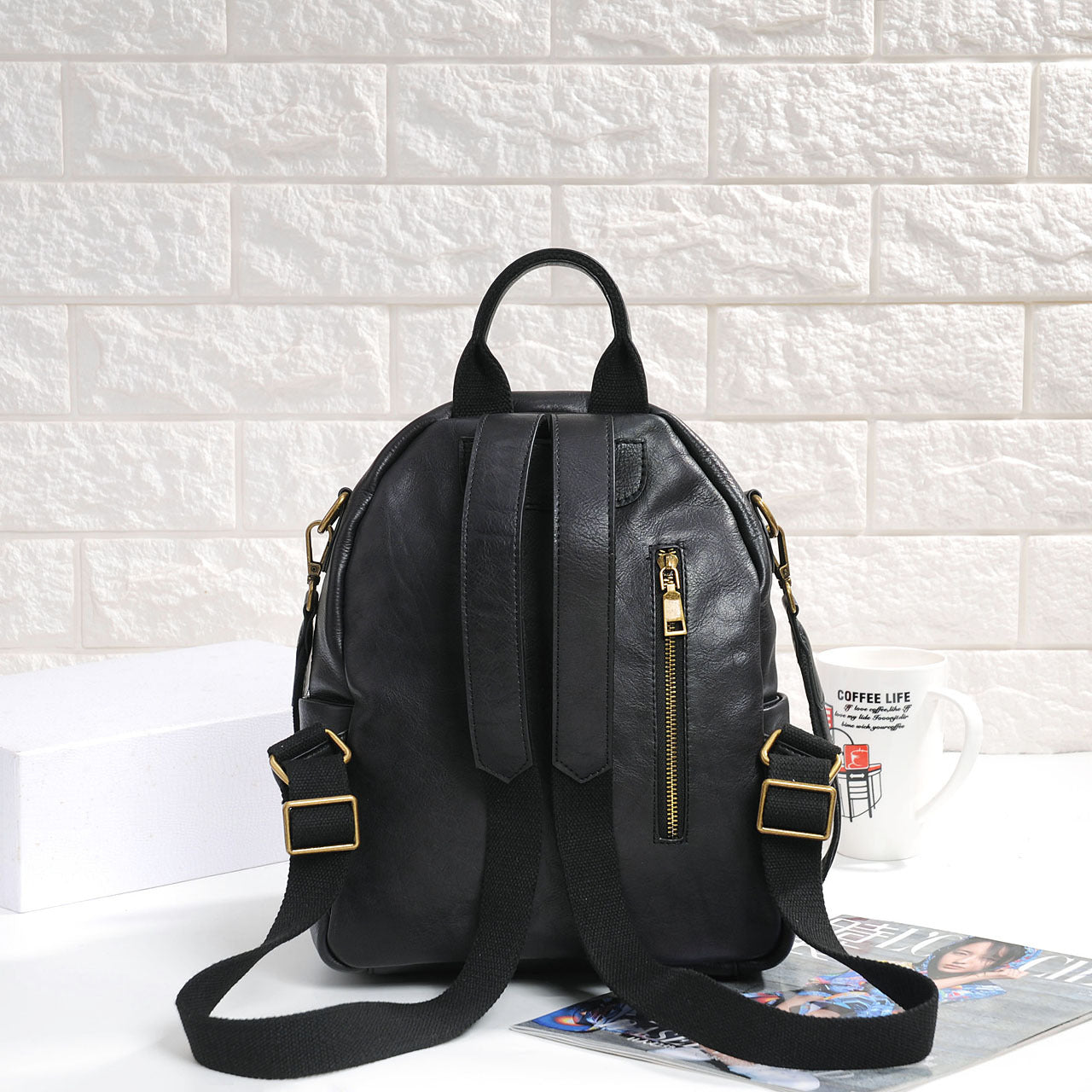 Real leather backpack for women