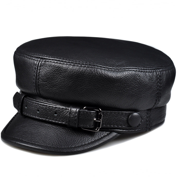 Genuine leather men cap with adjustable band