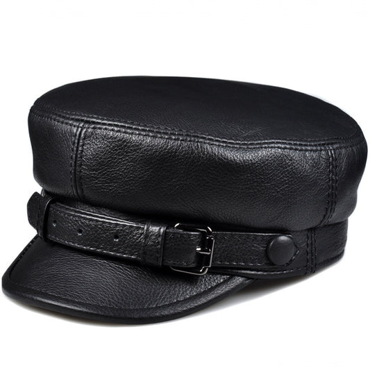 Genuine leather men cap with adjustable band