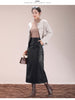 Flap Pocket Split Thigh Imitation Leather Skirt