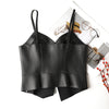 Women Genuine Leather Tube Top Black Bustier with Straps