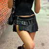 Imitation Leather Belted Mini Skirt