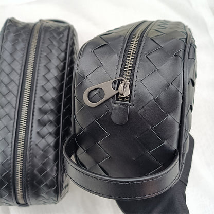 Men’s Genuine Woven Leather Toiletry Bag with Handle