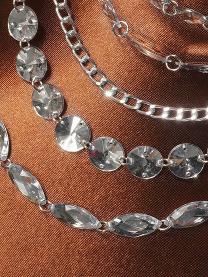 Silver Rhinestone Bra Chain Top with Layered Drapes
