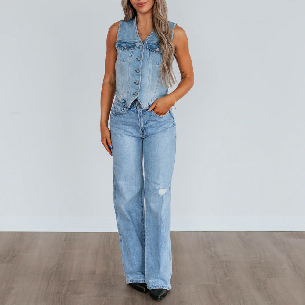 denim motorcycle vest with flap pockets