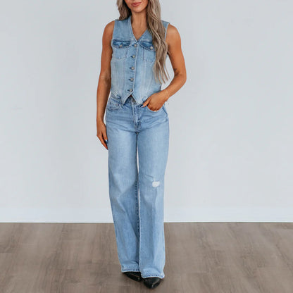 denim motorcycle vest with flap pockets