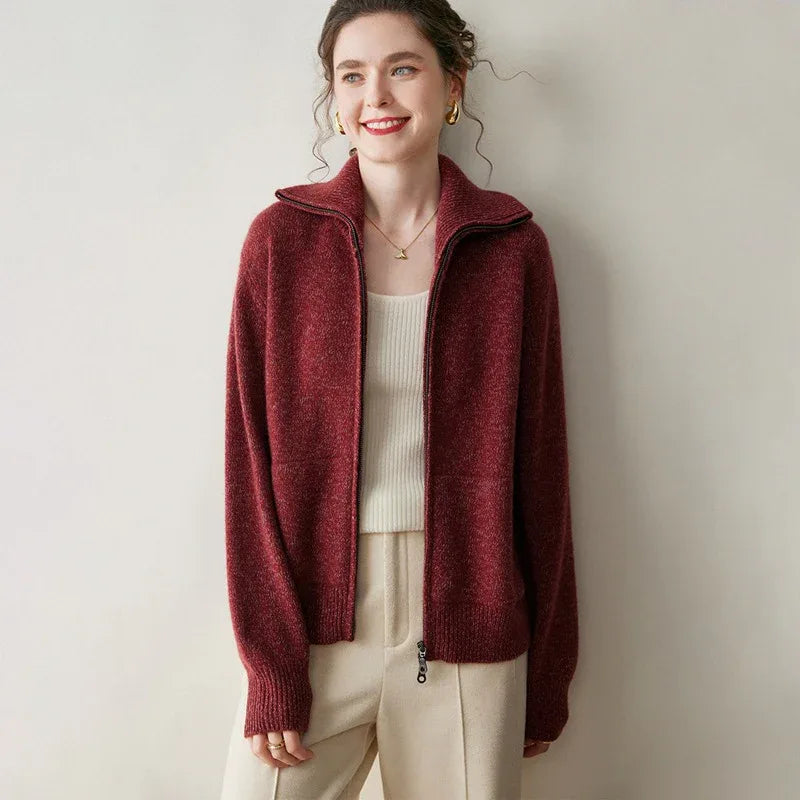 Warm Zip Wool Cashmere Cardigan Jacket Top 1 M