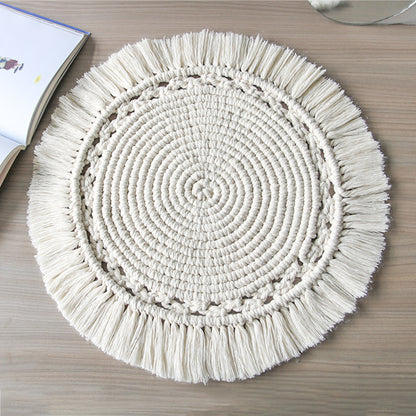 Handmade Boho Round Macrame Cotton Placemat with Tassels