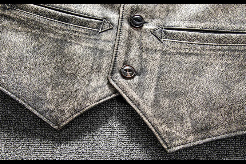 Washed distressed cowhide leather riding vest