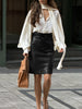 Brown Genuine Leather High Waist Skirt Women’s With Slit