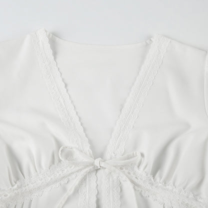 bow tie puff sleeve shirts for women