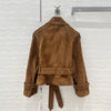 Women Cropped Suede Short Trench Jacket with Belt