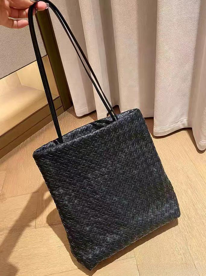 women leather woven tote bag for commuting