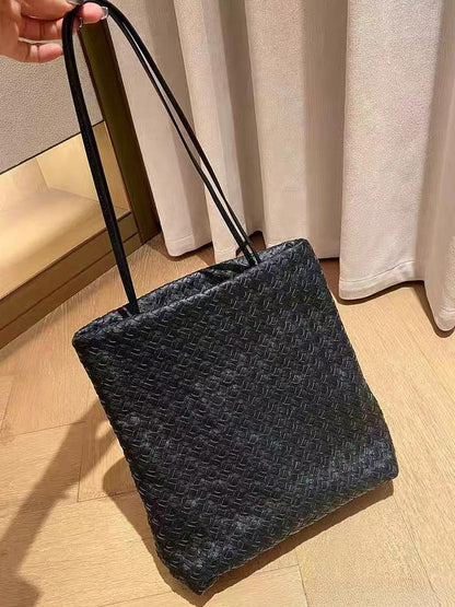 women leather woven tote bag for commuting