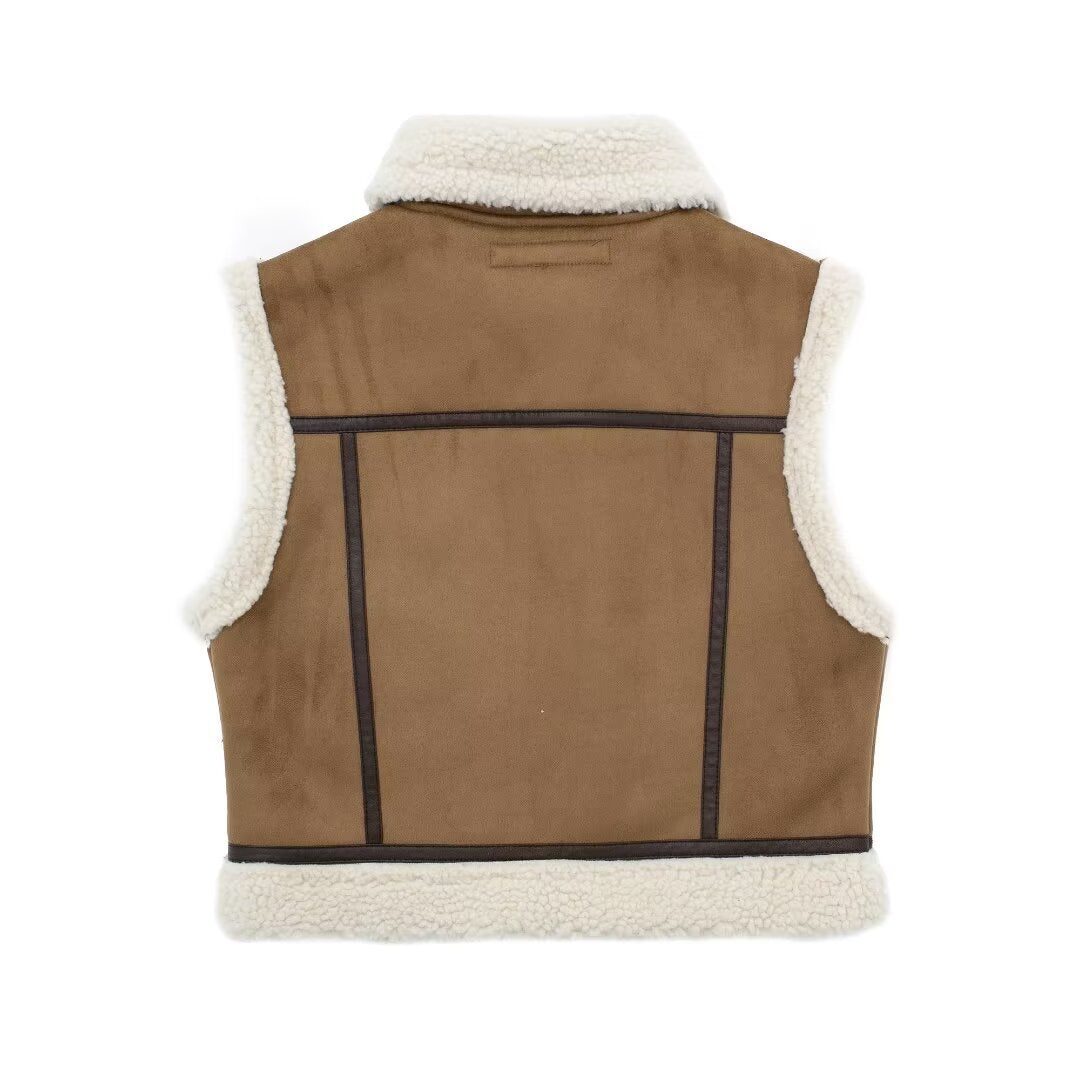 Double sided faux shearling biker vest women