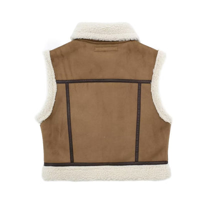 Double sided faux shearling biker vest women