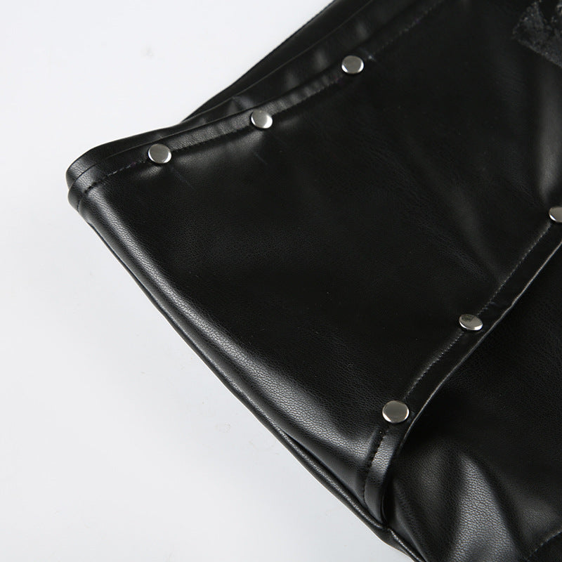 Black Faux Leather Shorts for Women with Buckle Low Waist