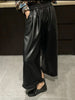 Women Wide Leg Leather Pants High Waisted Nine Point Trousers